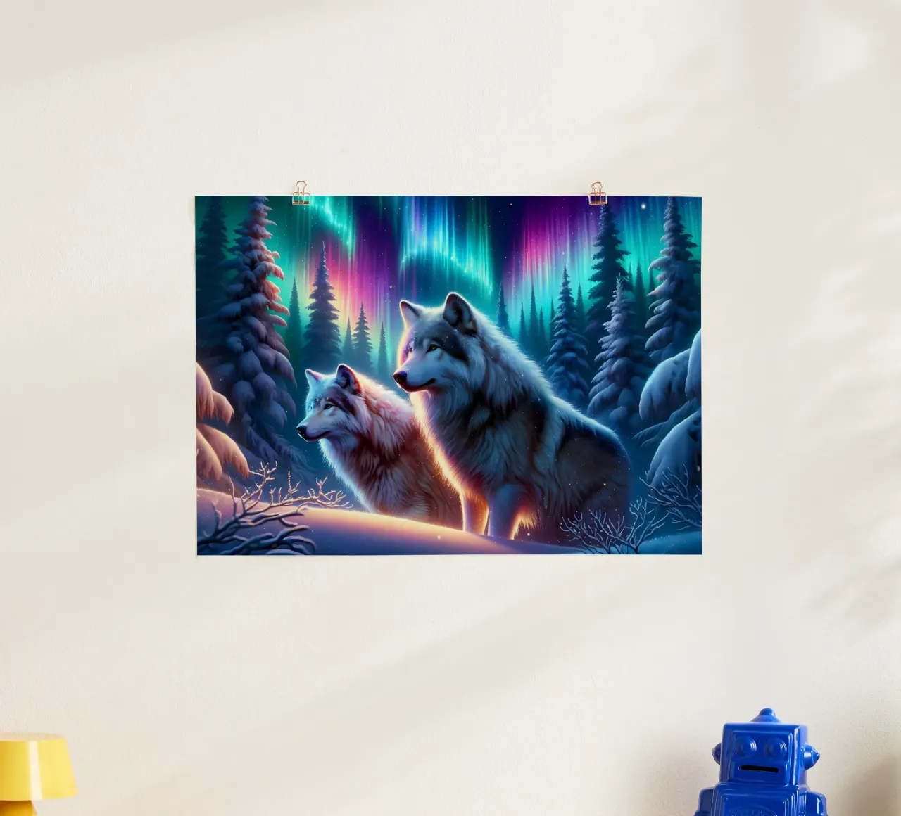 Animale lupo poster con telaio in legno da Pierre Walton