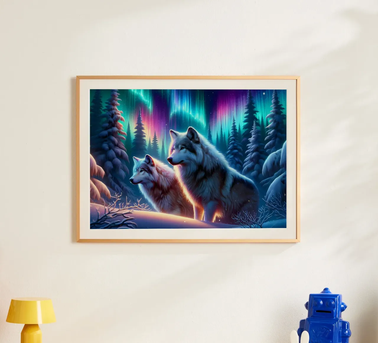 Animale lupo poster con telaio in legno da Pierre Walton