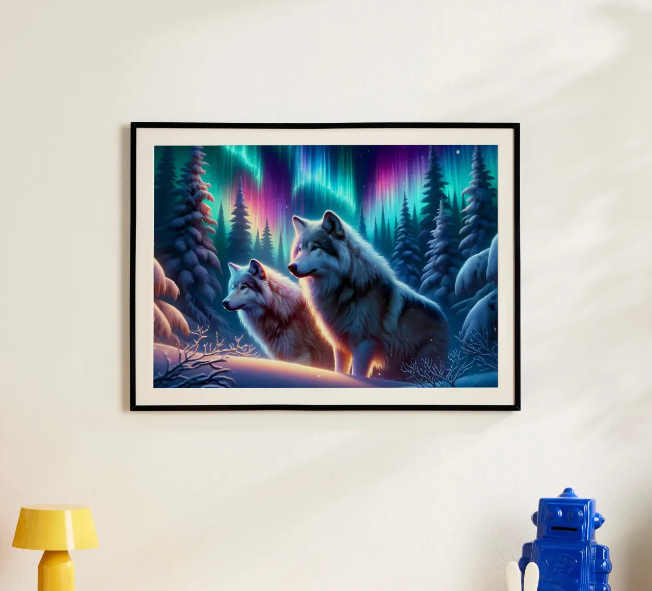 Animale lupo poster con telaio in legno da Pierre Walton