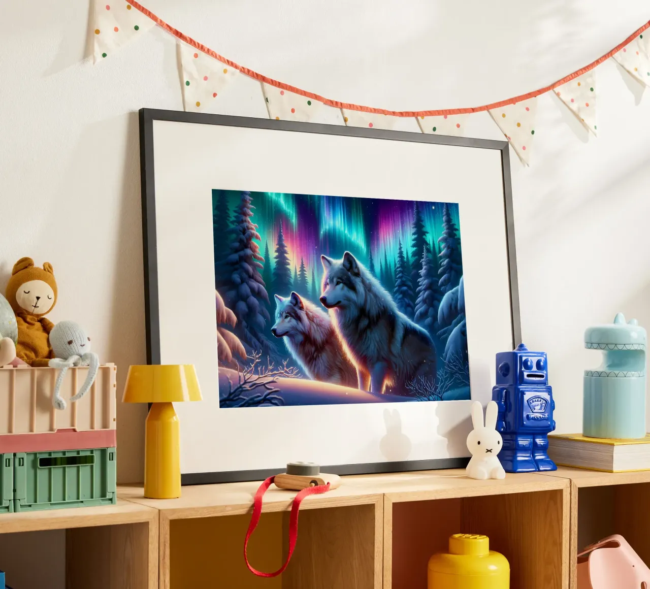 Animale lupo poster con telaio in legno da Pierre Walton