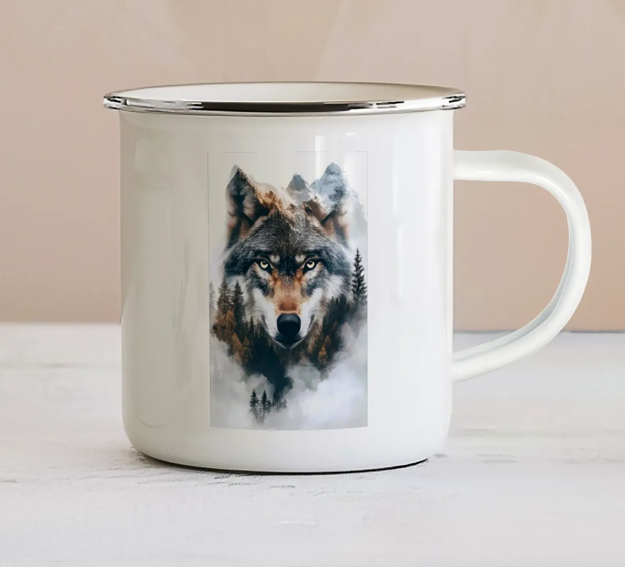 Animale lupo tazza in smalto da Pierre Walton