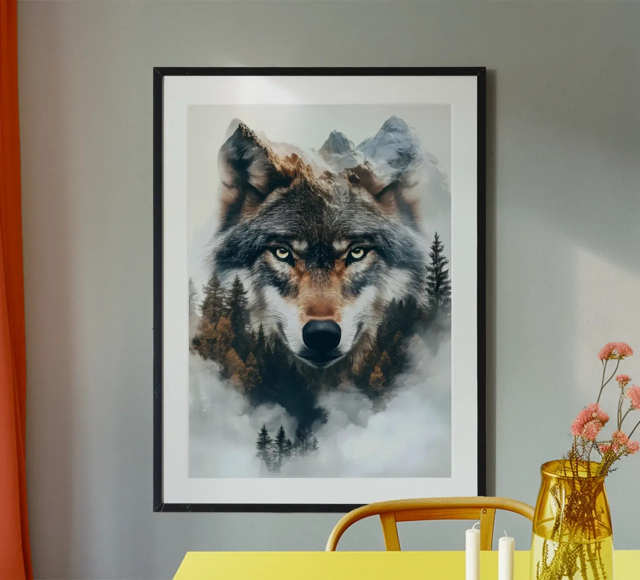 Animale lupo poster con telaio in legno da Pierre Walton