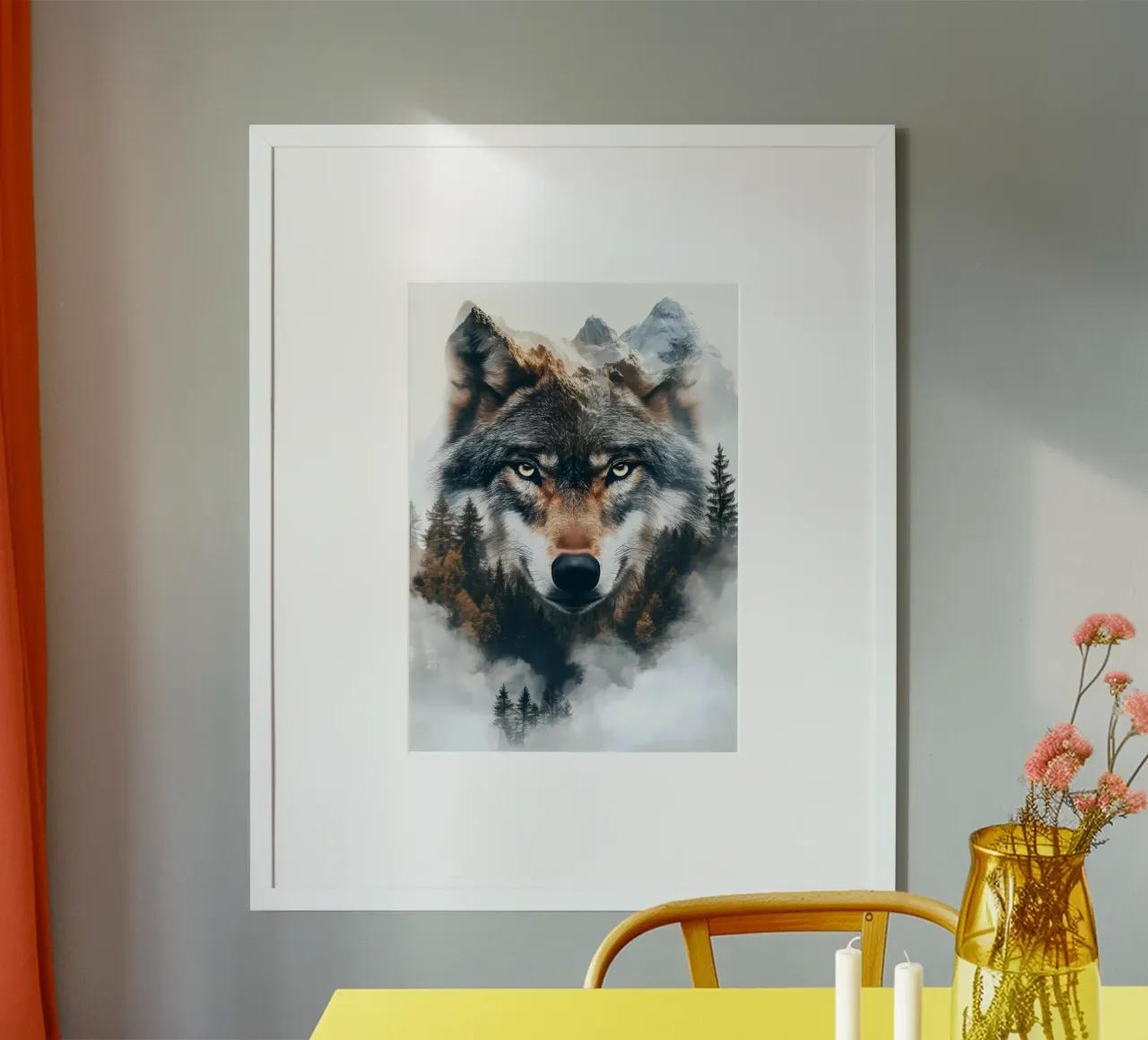 Animale lupo poster con telaio in legno da Pierre Walton