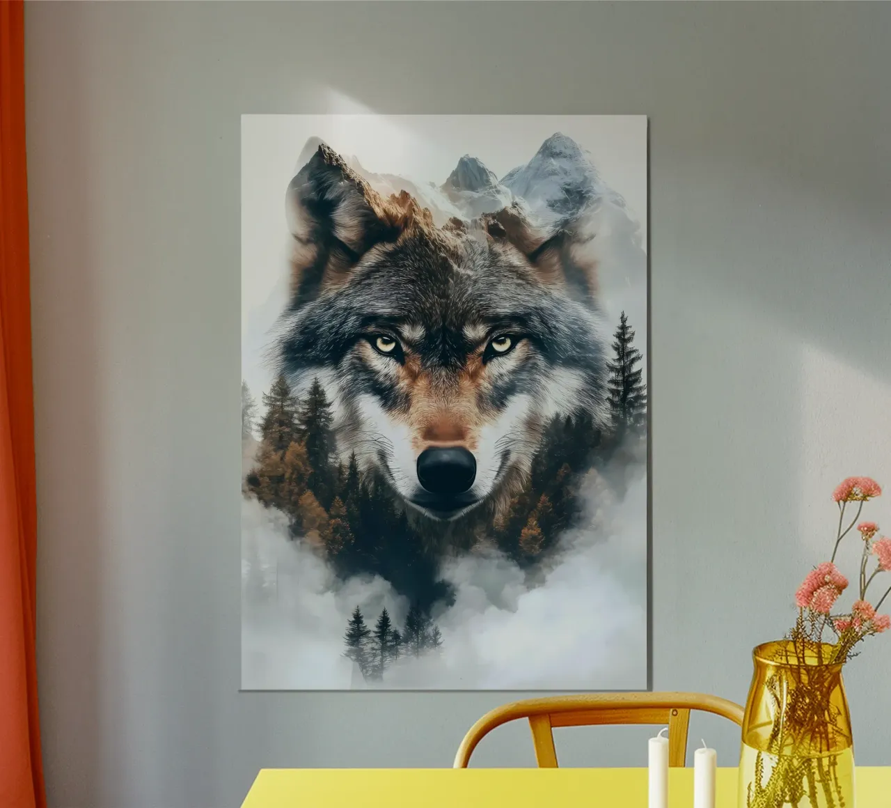Animale lupo poster con telaio in legno da Pierre Walton