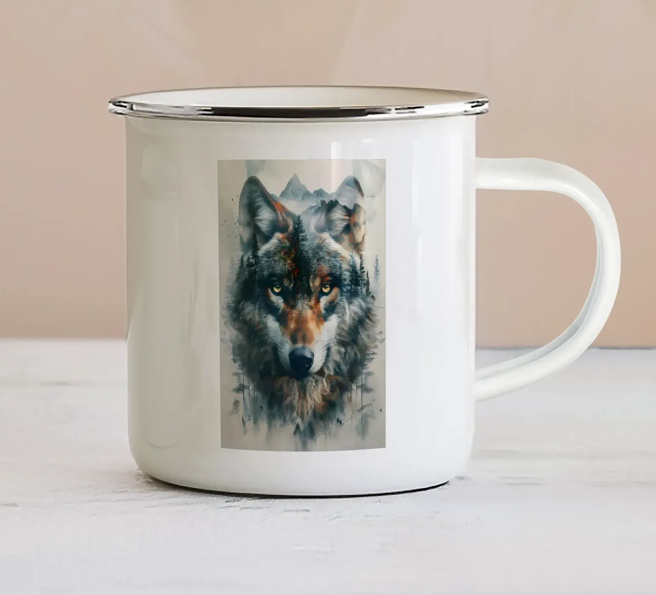 Animale lupo tazza in smalto da Pierre Walton