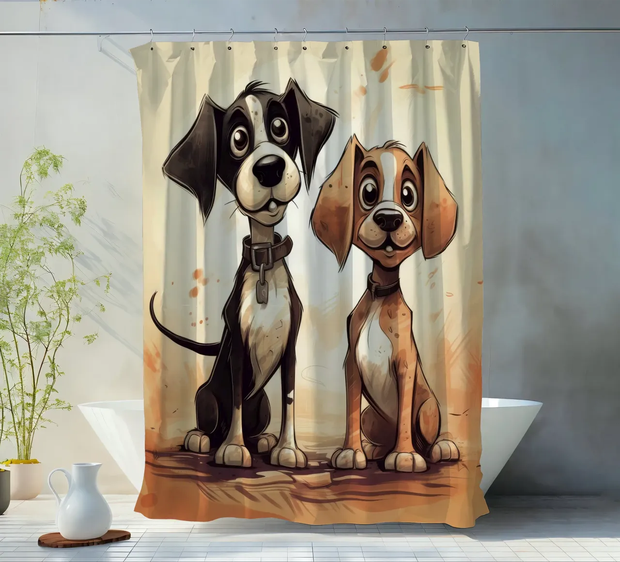 Duo di cani retrò tenda da doccia da Funny Animals