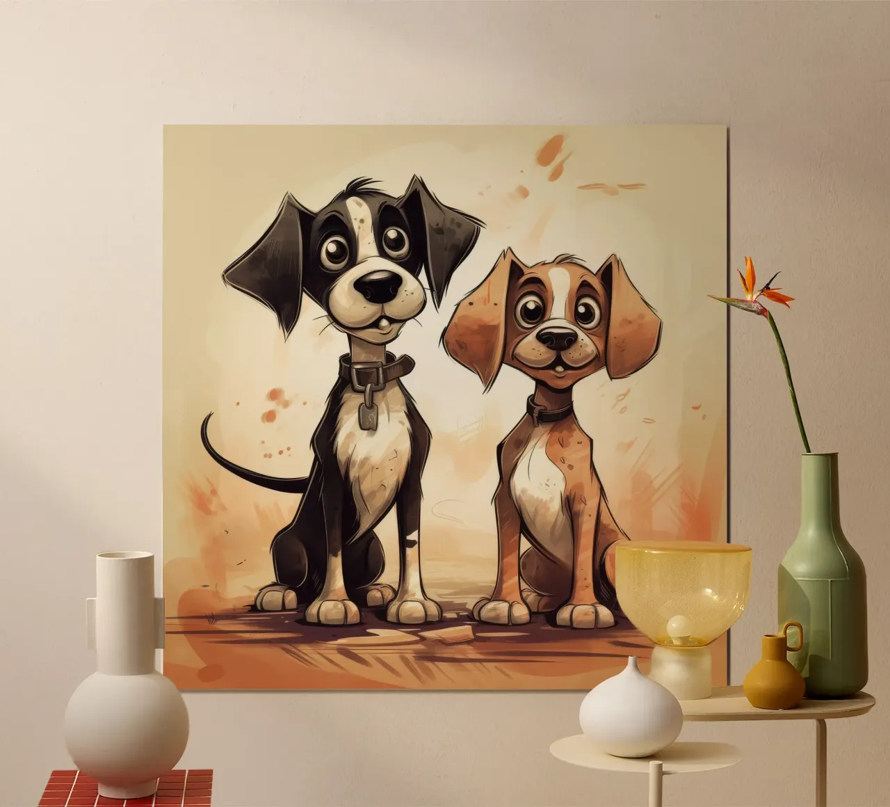 Duo di cani retrò poster con telaio in alluminio da Funny Animals