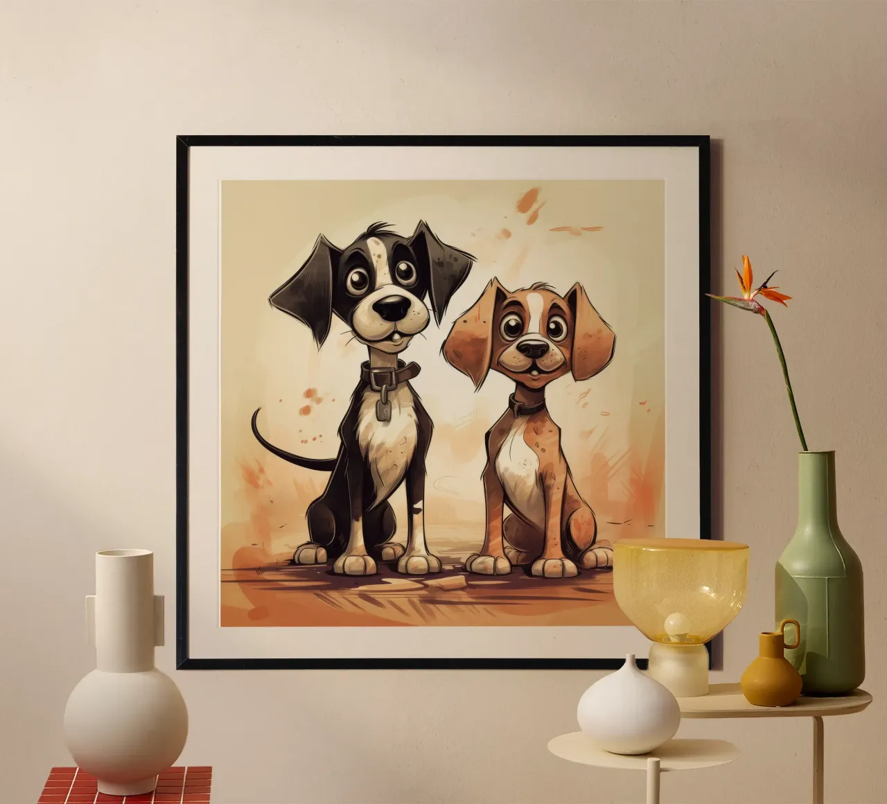Duo di cani retrò poster con telaio in alluminio da Funny Animals