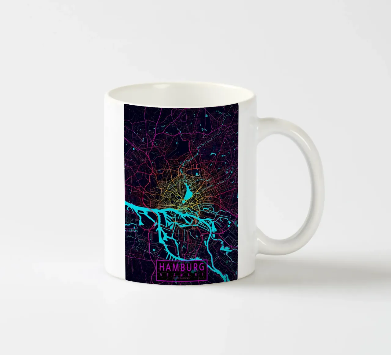 Hamburg City Map Neon ceramic mug by Christopher Adams