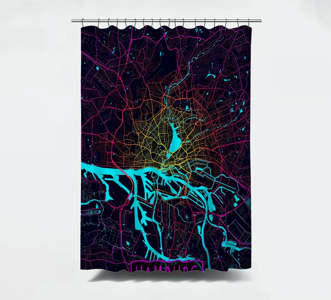 Hamburg Stadtplan Neon Duschvorhang von Christopher Adams