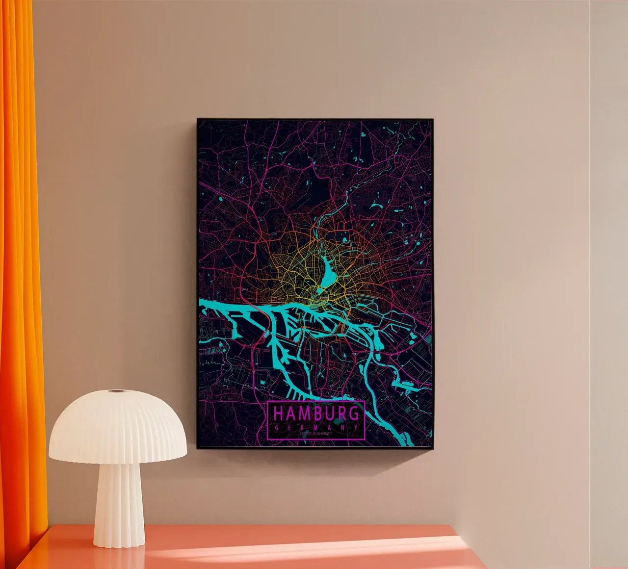 Hamburg City Map Neon acrylic glass by Christopher Adams