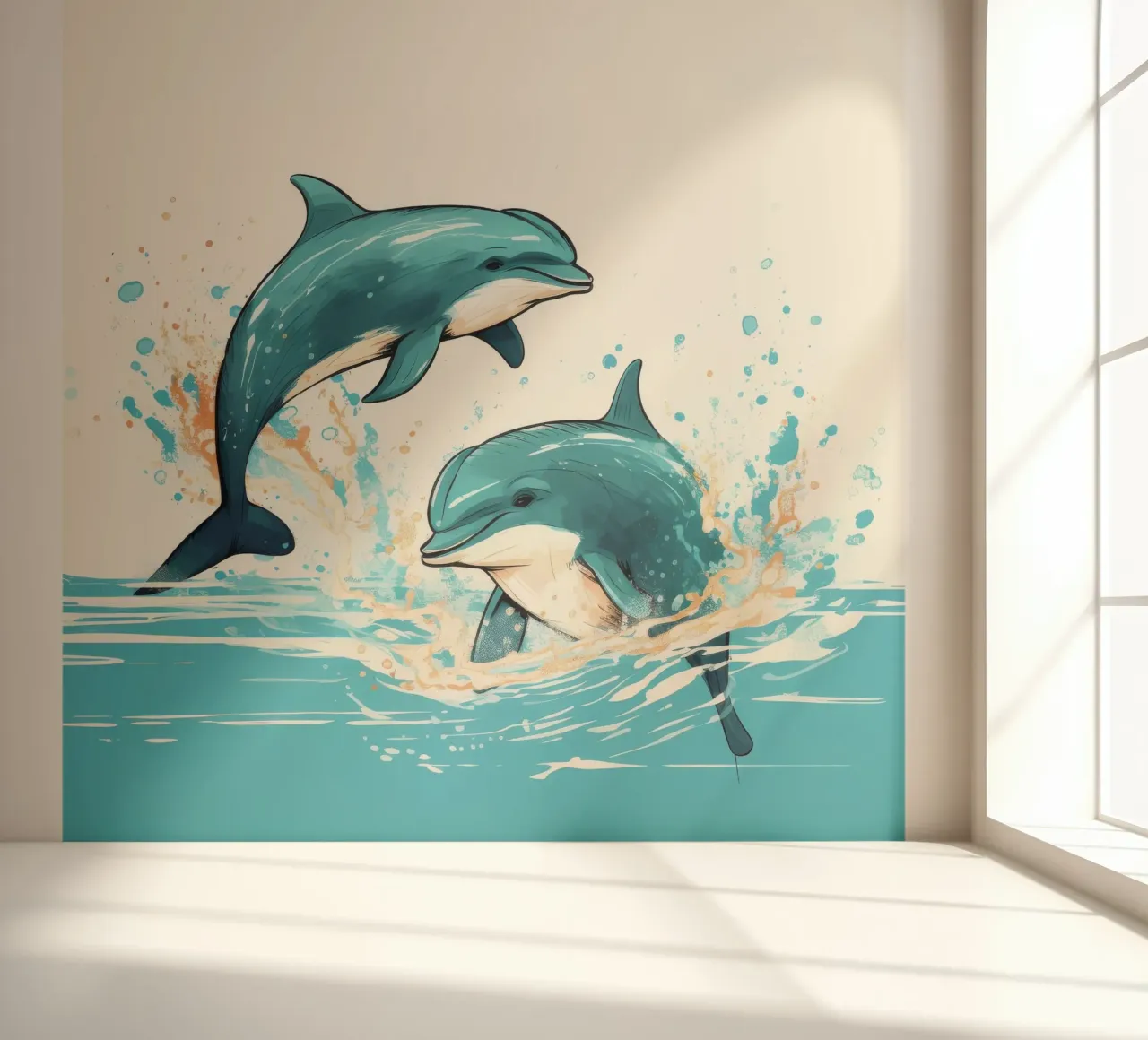 Retro Dolphin Duo photo wallpaper by Funny Animals