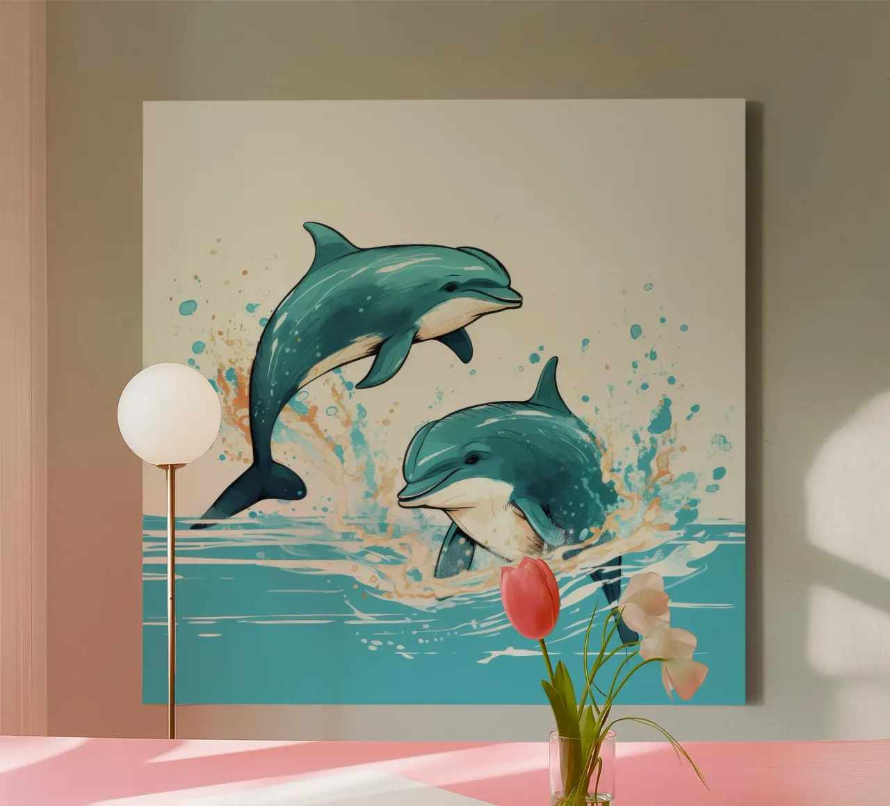 Retro Dolphin Duo canvas by Funny Animals