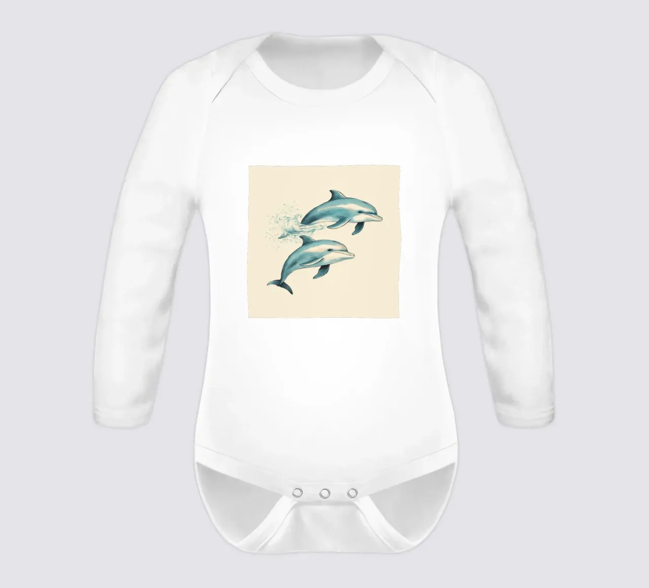 Retro Dolphin Duo long-sleeve baby romper by Funny Animals