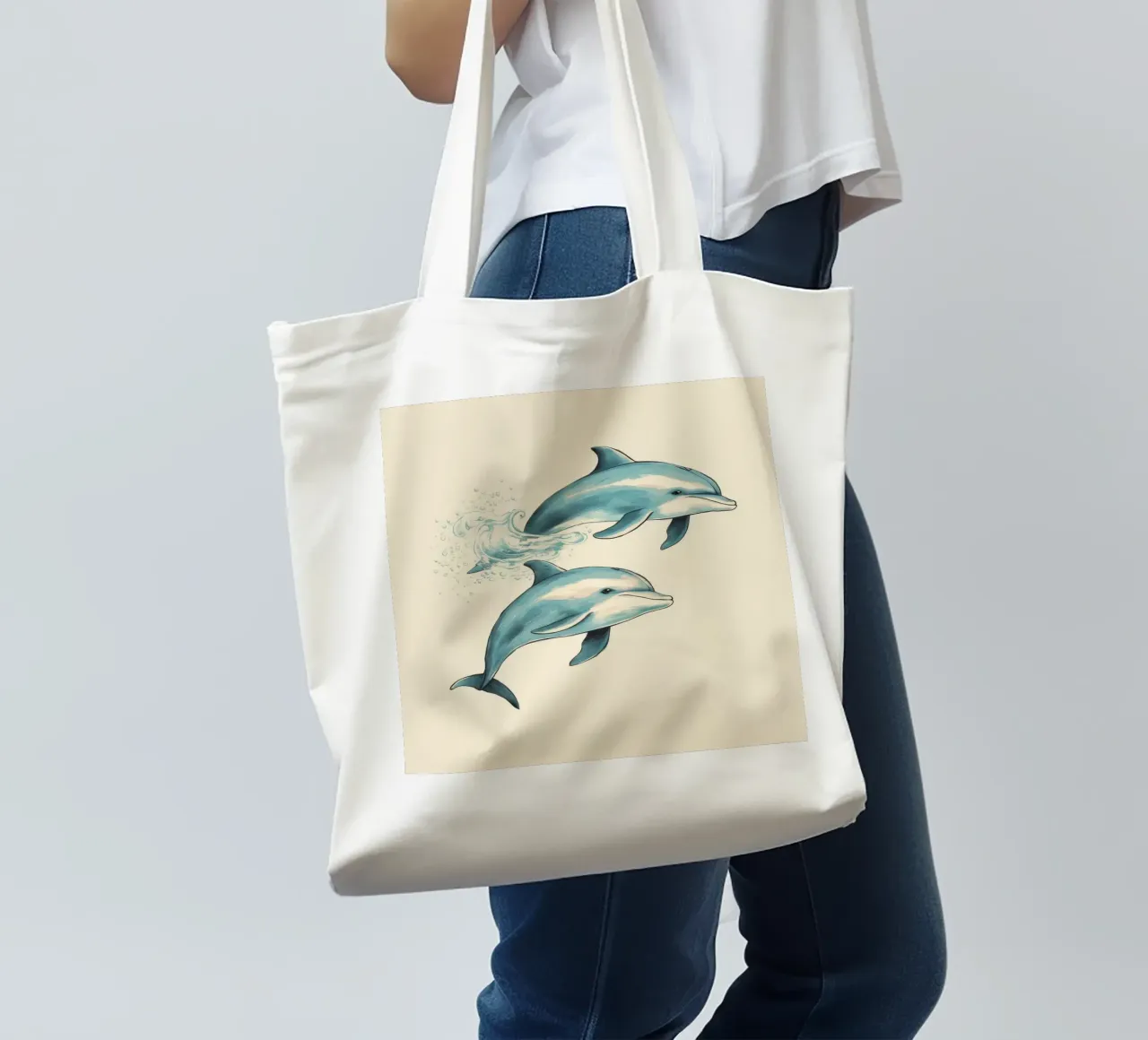 Retro Dolphin Duo tote bag by Funny Animals
