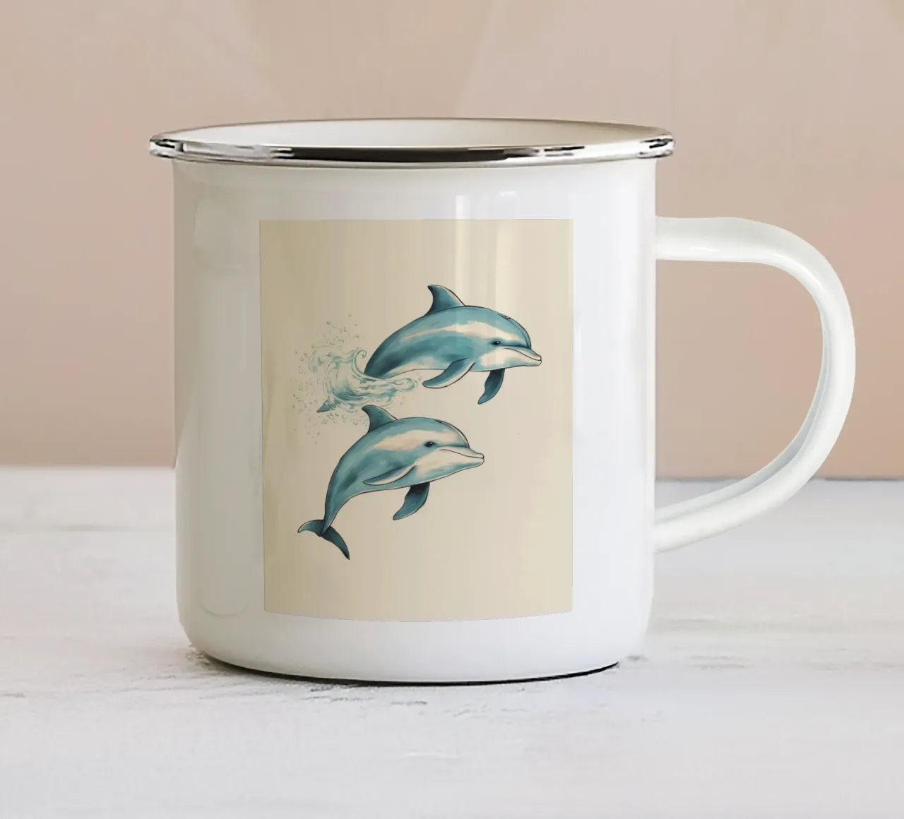 Duo di delfini retrò tazza in smalto da Funny Animals