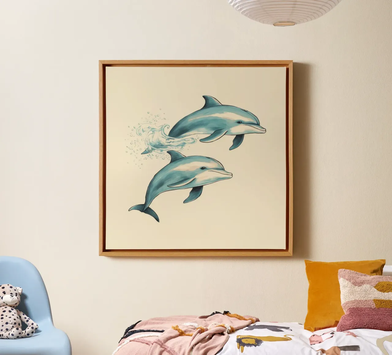 Retro Dolfijn Duo canvas met Baklijst van Funny Animals