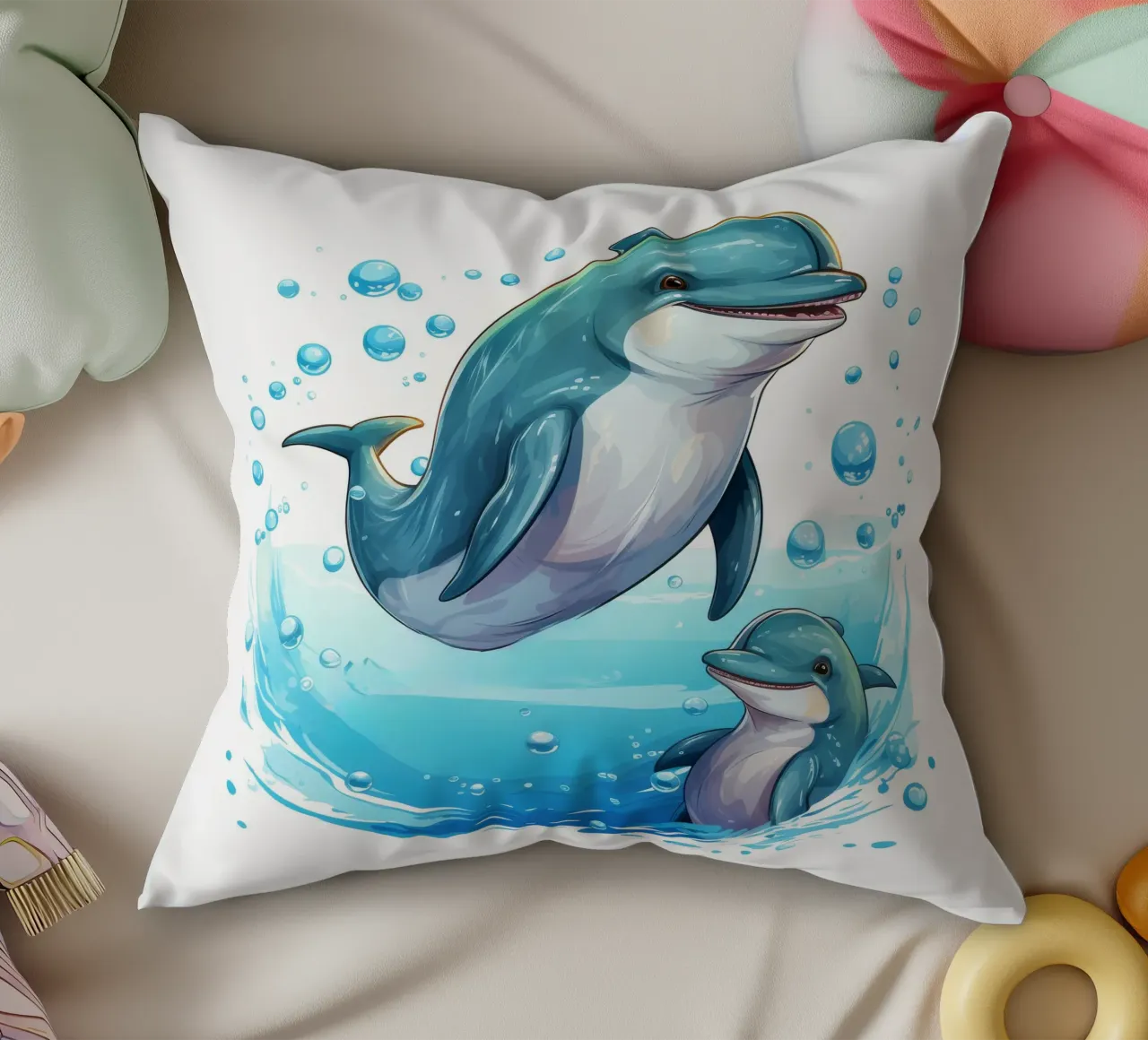 Duo di delfini retrò cuscino da Funny Animals