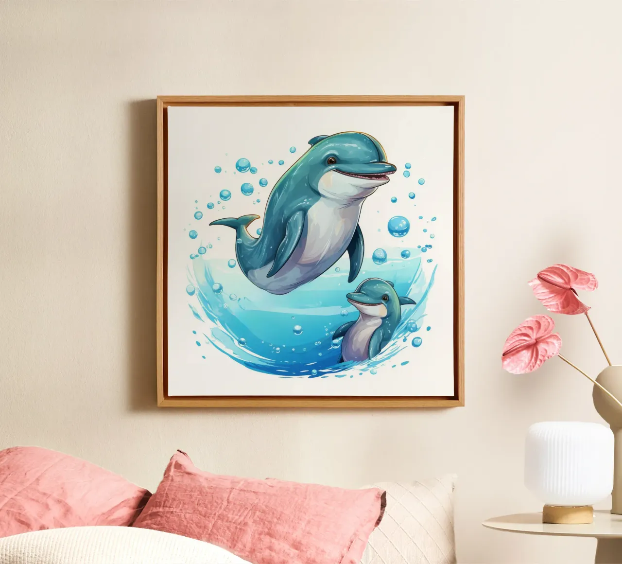 Retro Dolphin Duo canvas by Funny Animals