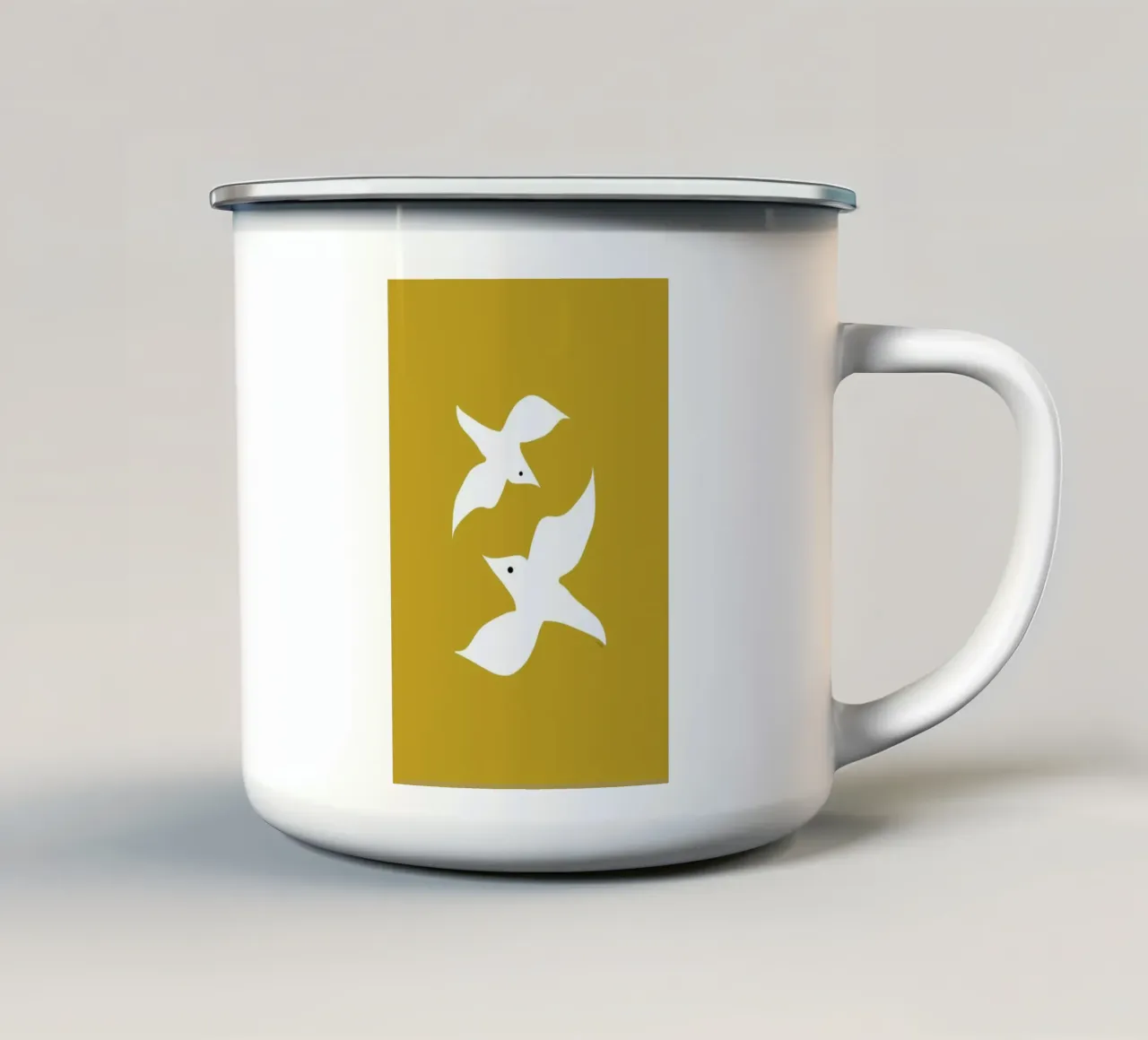 Birds in Mustard tazza in smalto da Linda Gobeta