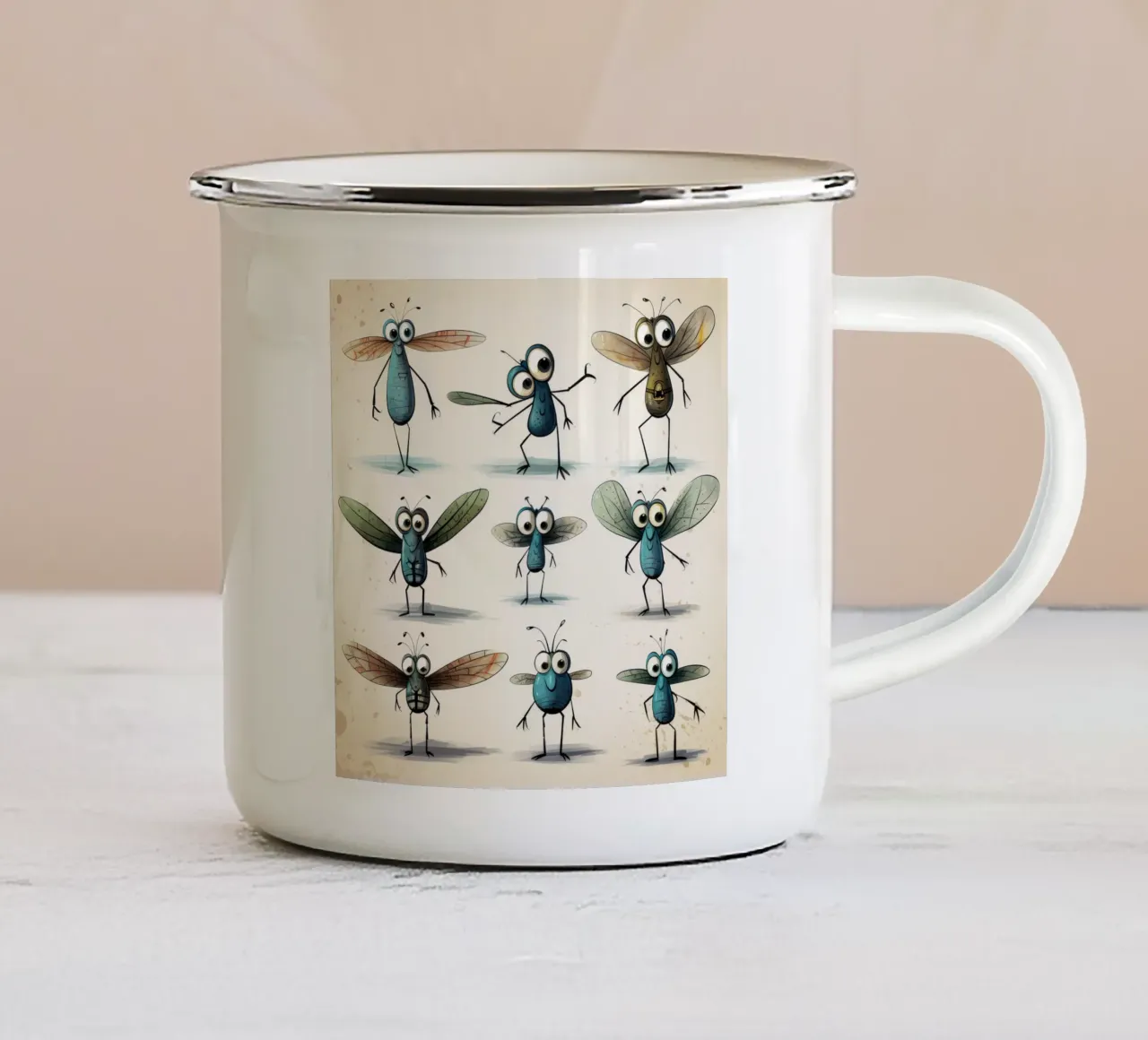 Retro Dragonfly Gang enamel mug by Funny Animals