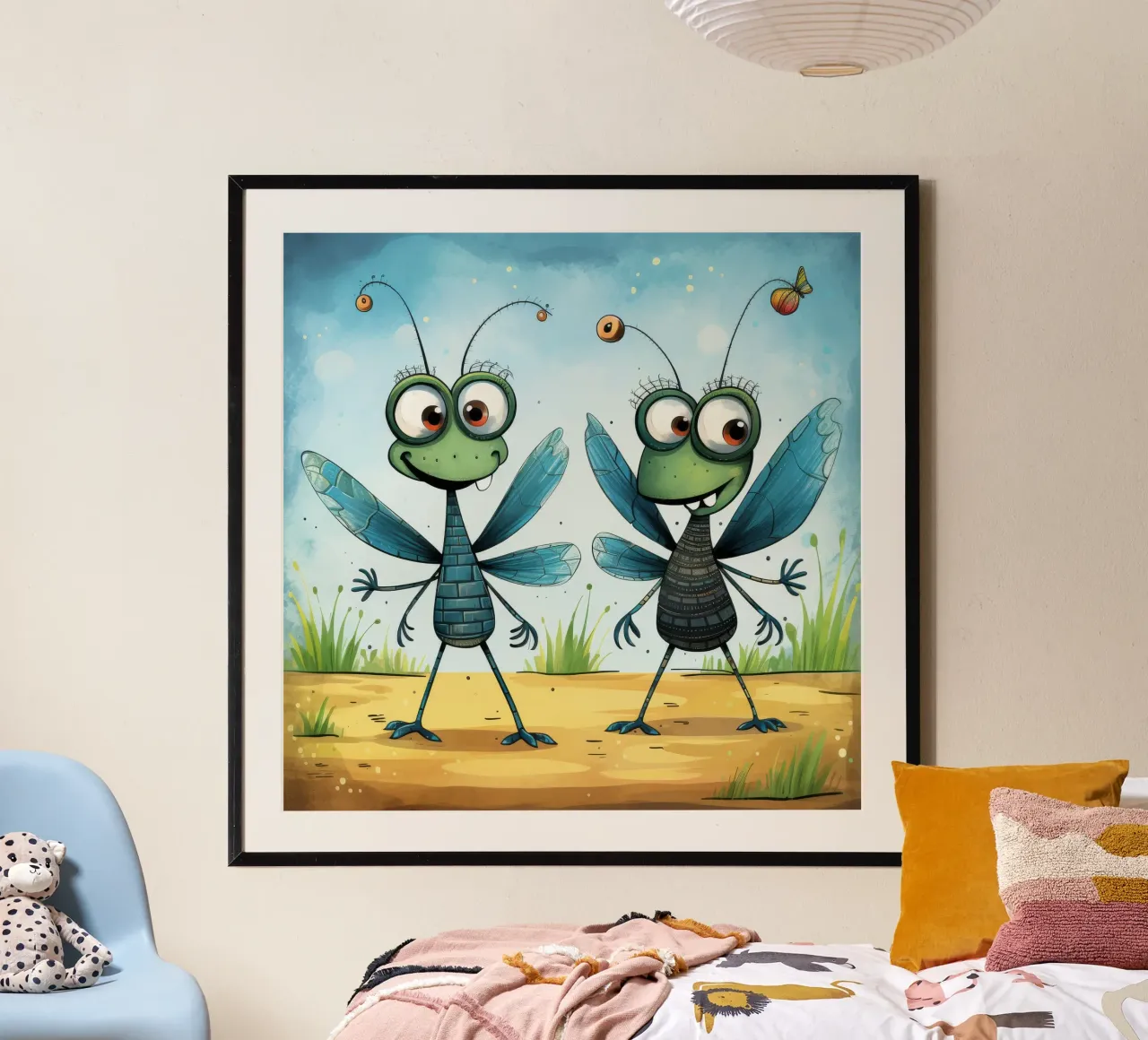 Duo di libellule retrò poster con telaio in alluminio da Funny Animals