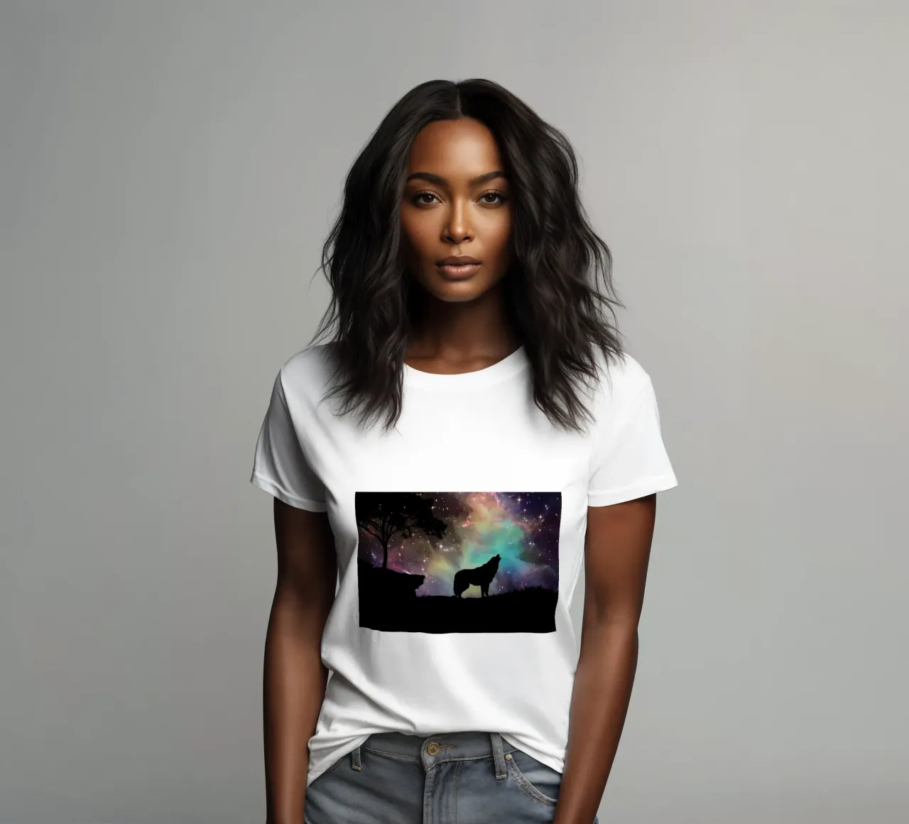 Wolf Animal women's fitted t-shirt by Pierre Walton