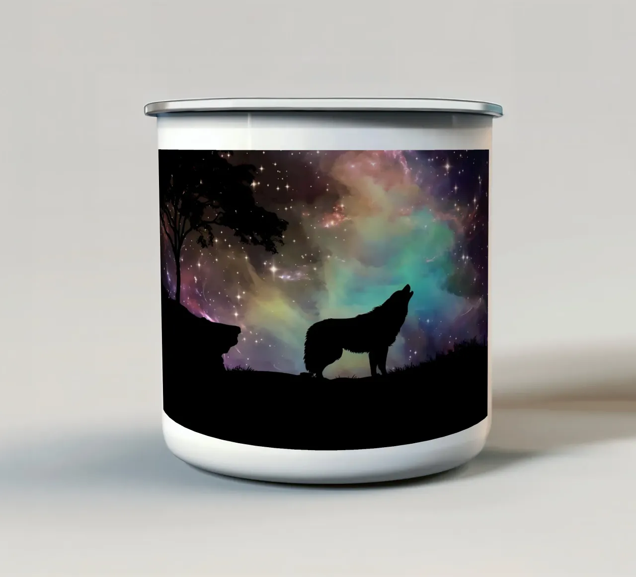 Animale lupo tazza in smalto da Pierre Walton