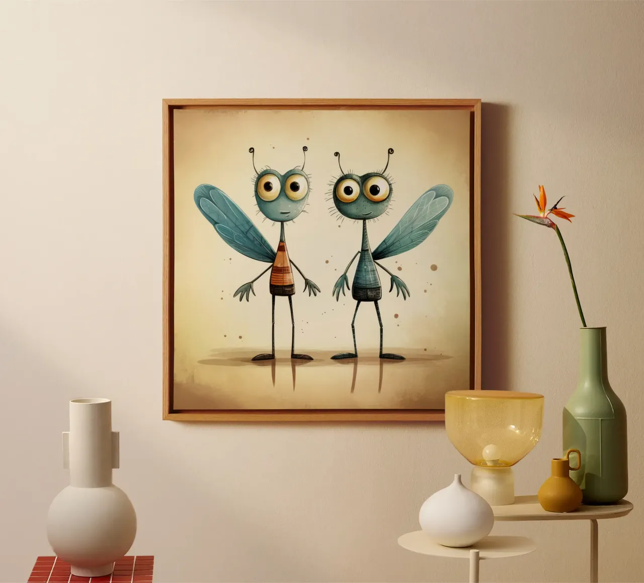Duo di libellule retrò tela con Cornice a cassetta da Funny Animals
