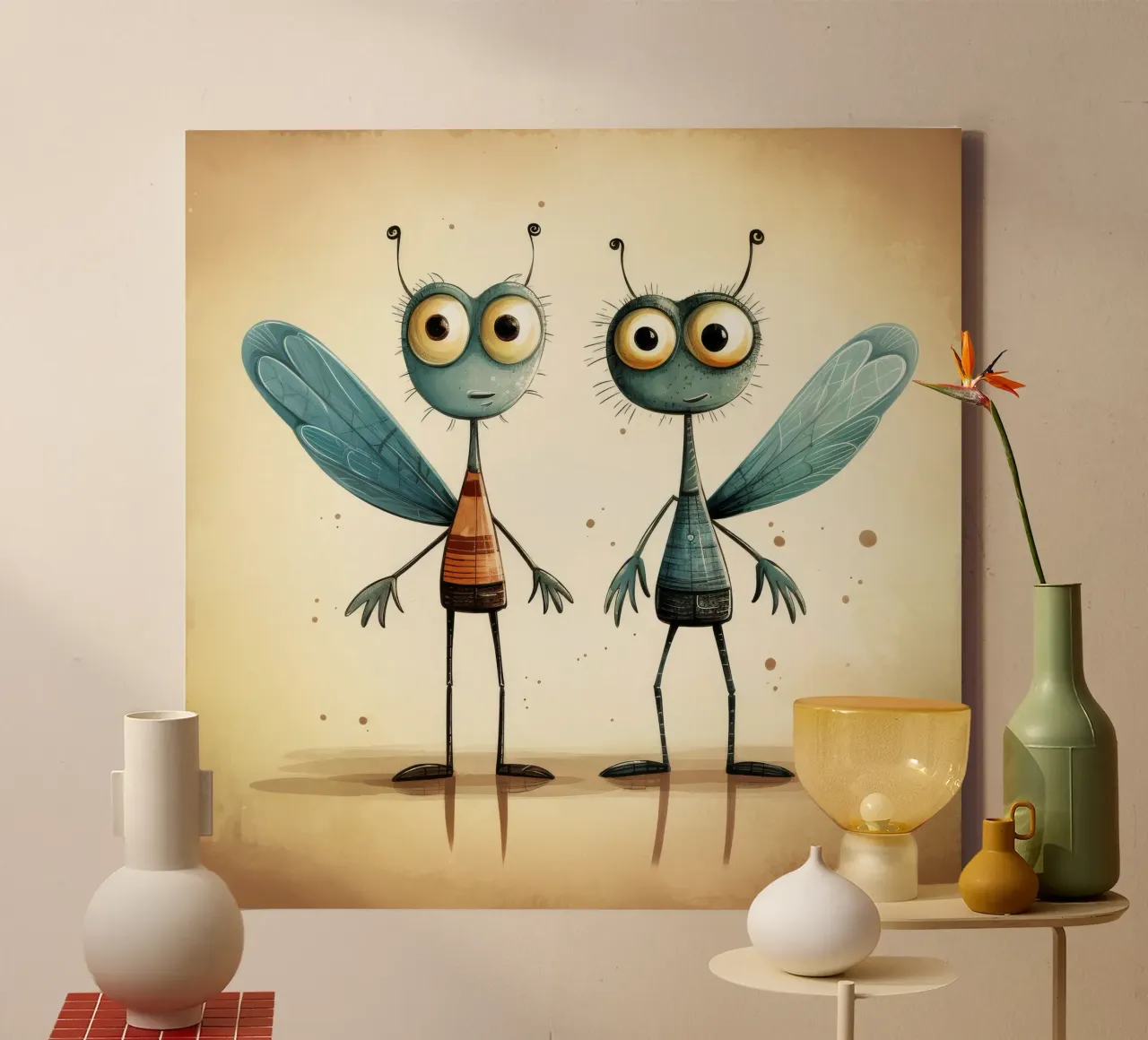 Duo di libellule retrò tela con Cornice a cassetta da Funny Animals