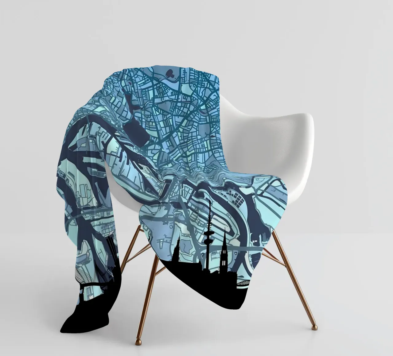 Hamburg Skyline Map fleece blanket by Christopher Adams