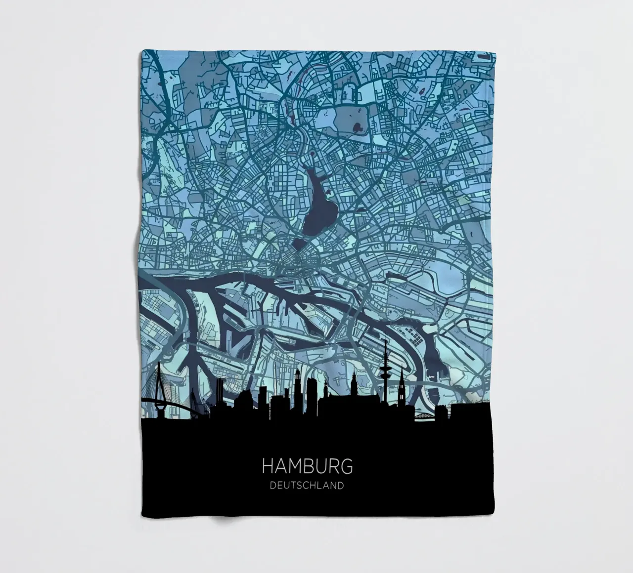 Hamburg Skyline Map fleece blanket by Christopher Adams