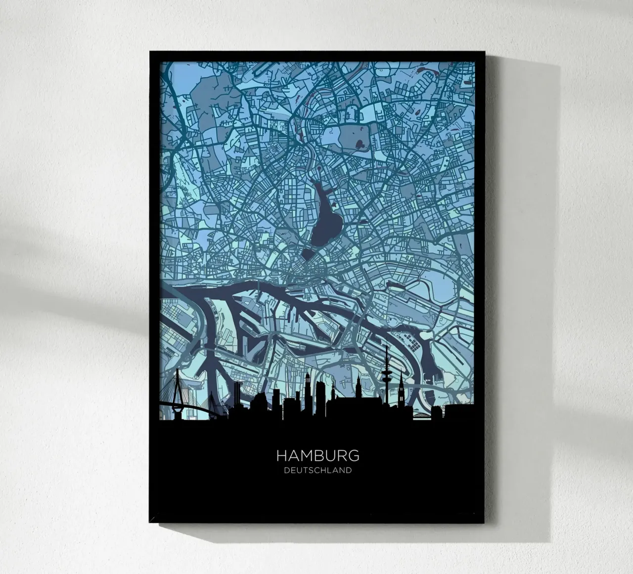Amburgo Mappa Skyline poster con telaio in alluminio da Christopher Adams