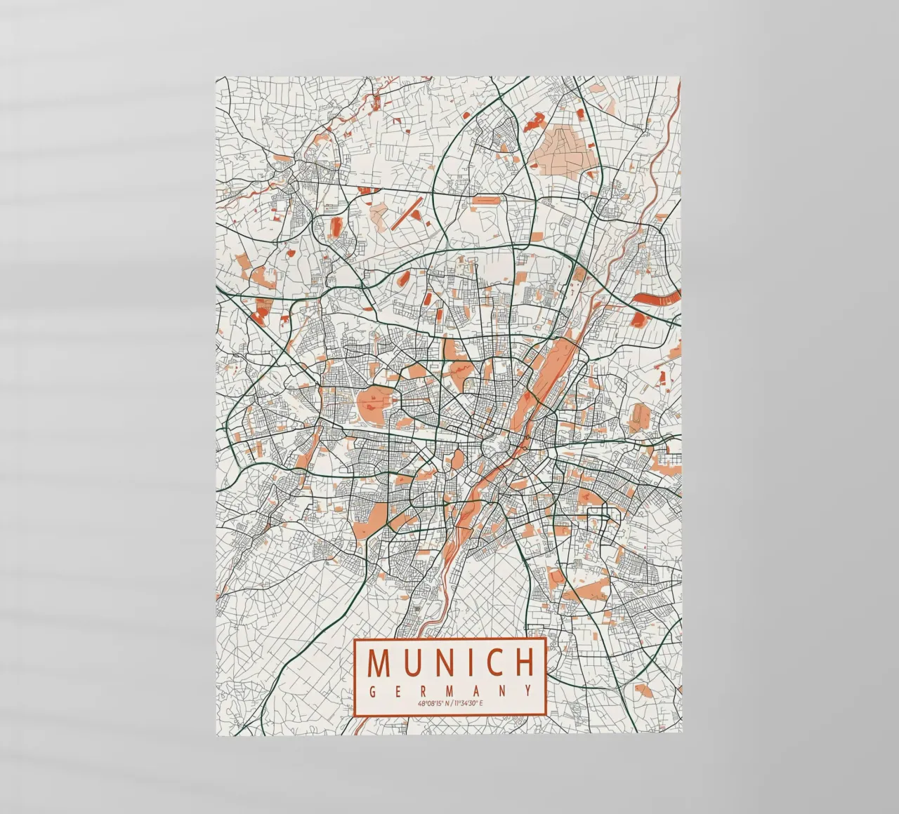Monaco di Baviera Mappa della città Bohemien pellicola backlit da Christopher Adams