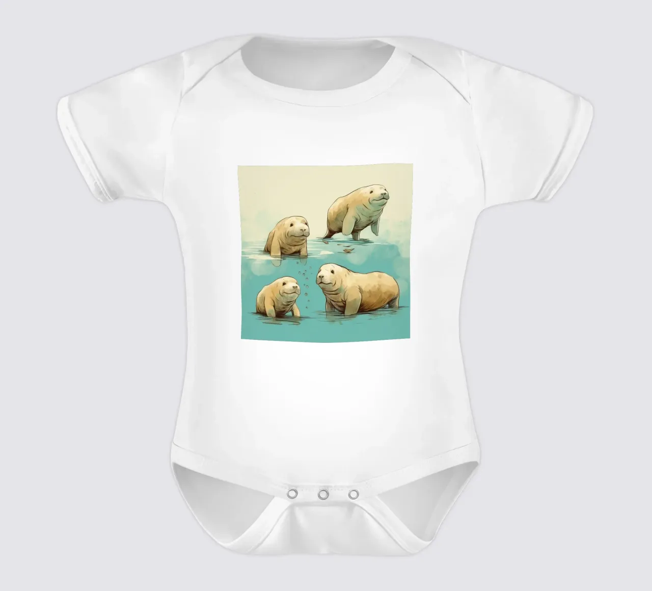 Retro-Dugong-Bande Kurzarm Babybody von Funny Animals
