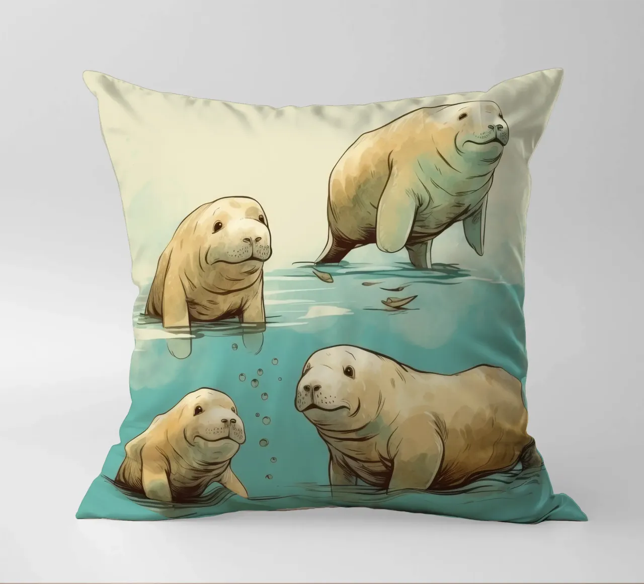 Retro Dugong Gang decorative cushion by Funny Animals