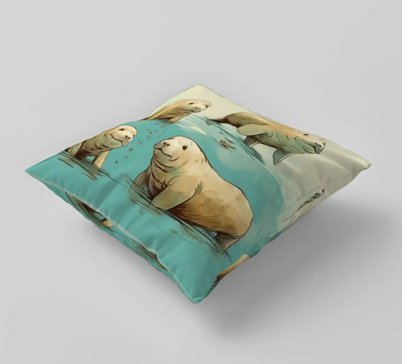 Retro Dugong Gang decorative cushion by Funny Animals