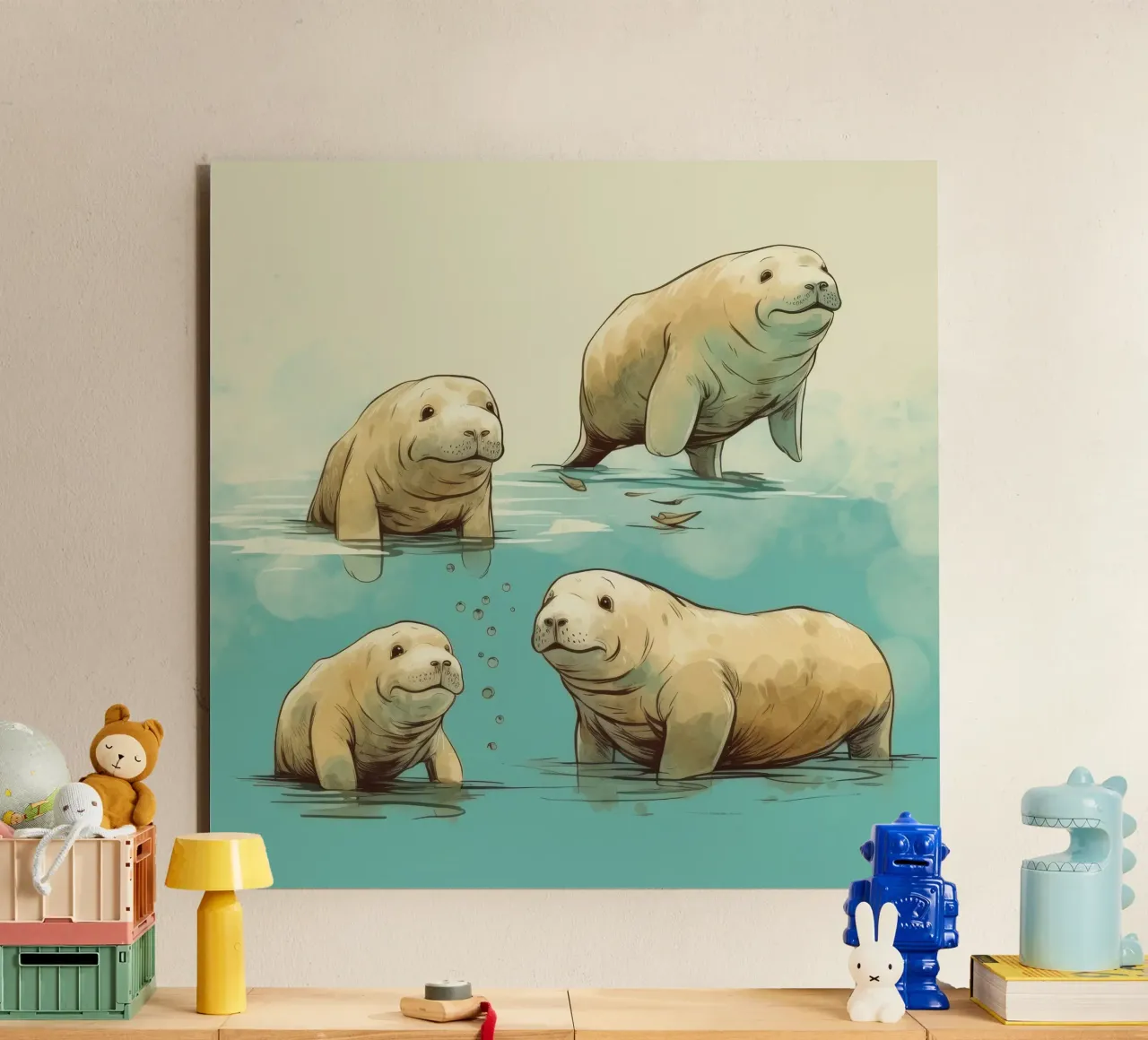 Retro Dugong Gang alu-dibond by Funny Animals