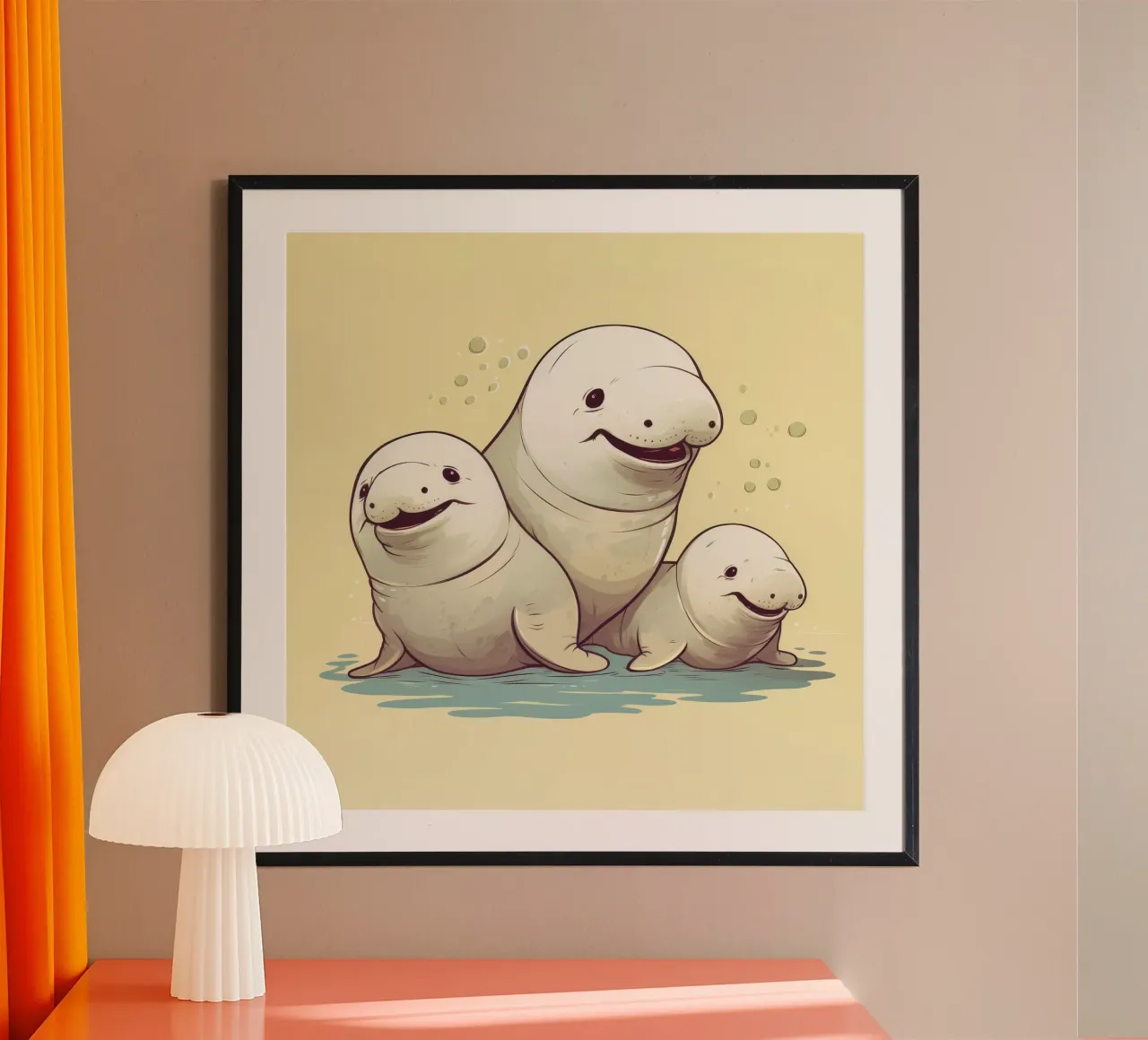 Retro Dugong Gang poster con telaio in alluminio da Funny Animals