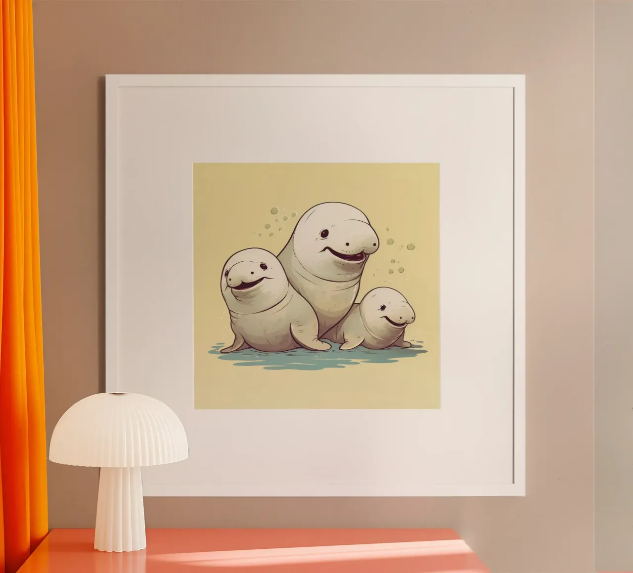Retro Dugong Gang poster con telaio in alluminio da Funny Animals