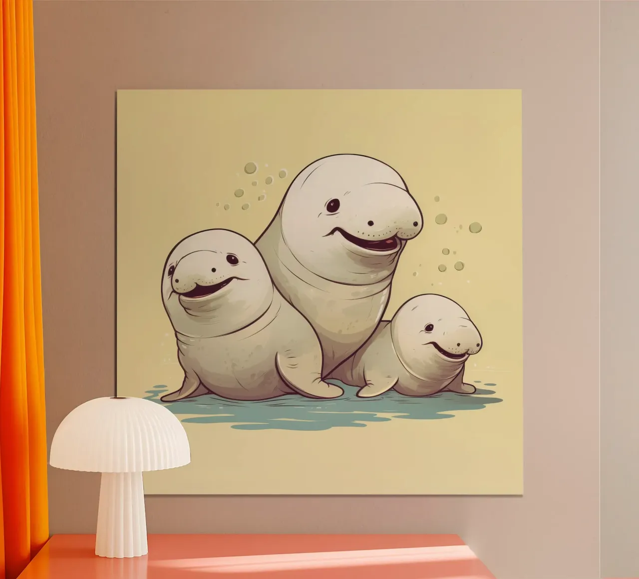 Retro Dugong Gang poster con telaio in alluminio da Funny Animals