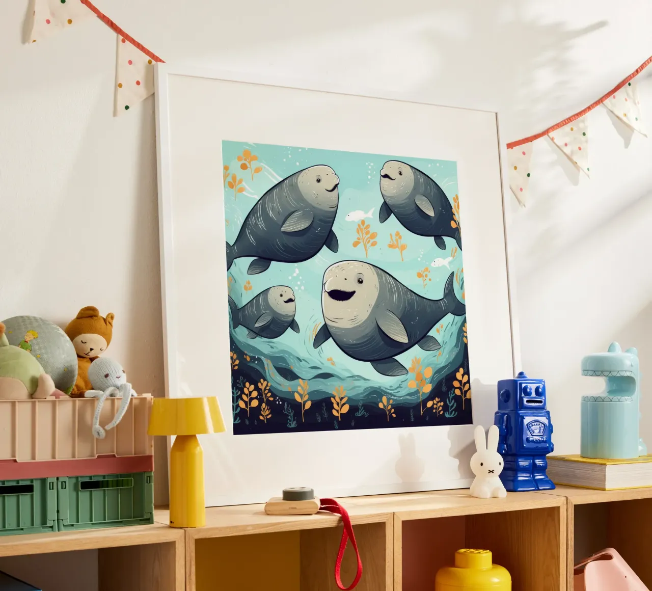 Retro Dugong Gang poster con telaio in legno da Funny Animals