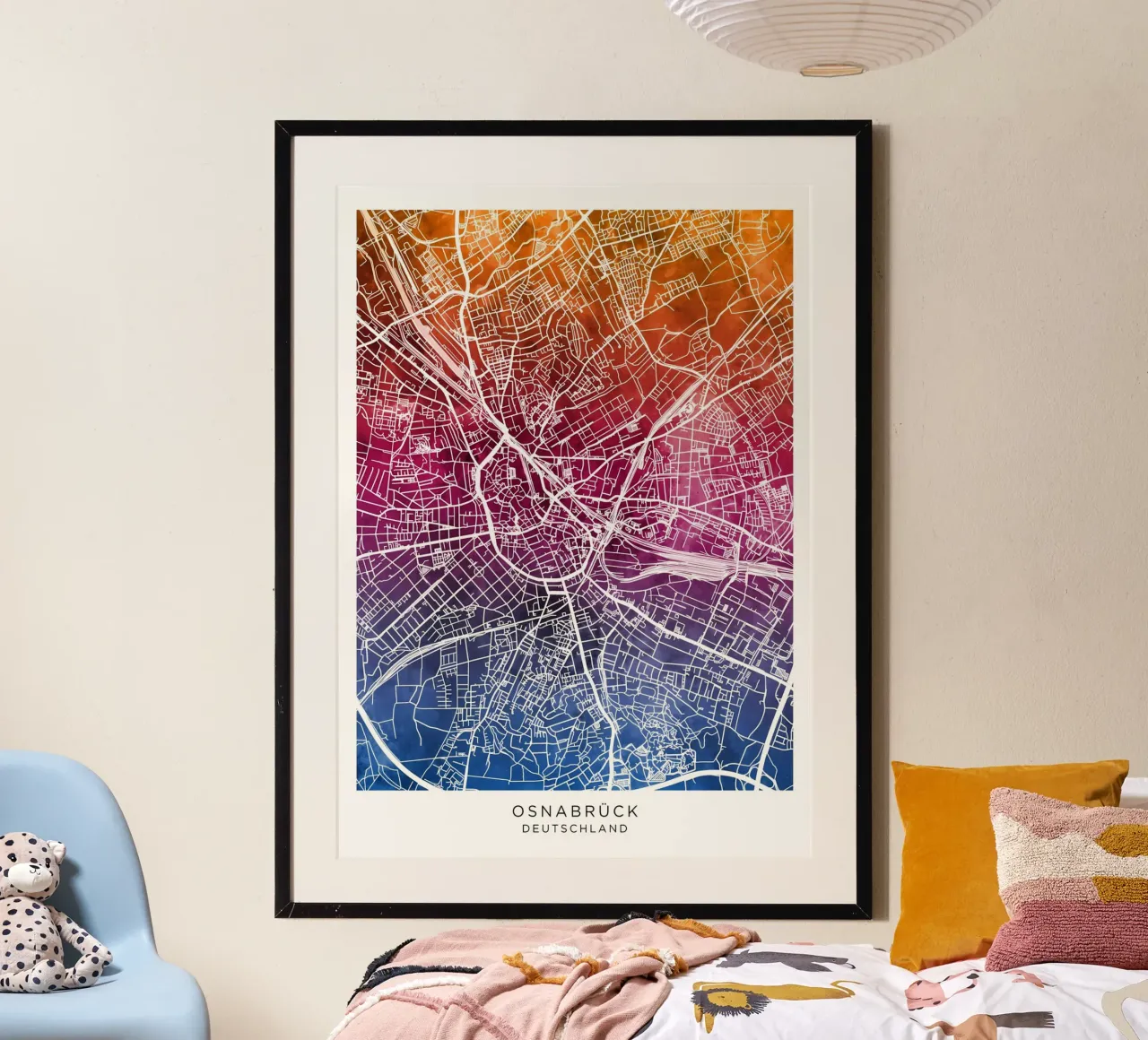 Osnabruck Germania Mappa poster con telaio in alluminio da Christopher Adams