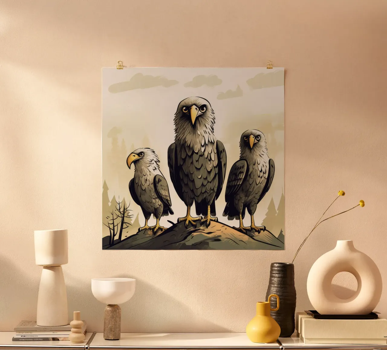 Gang di aquile retrò poster con telaio in alluminio da Funny Animals