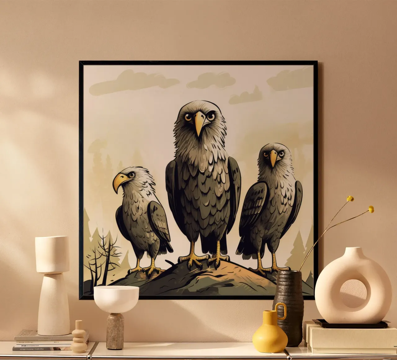 Gang di aquile retrò poster con telaio in alluminio da Funny Animals