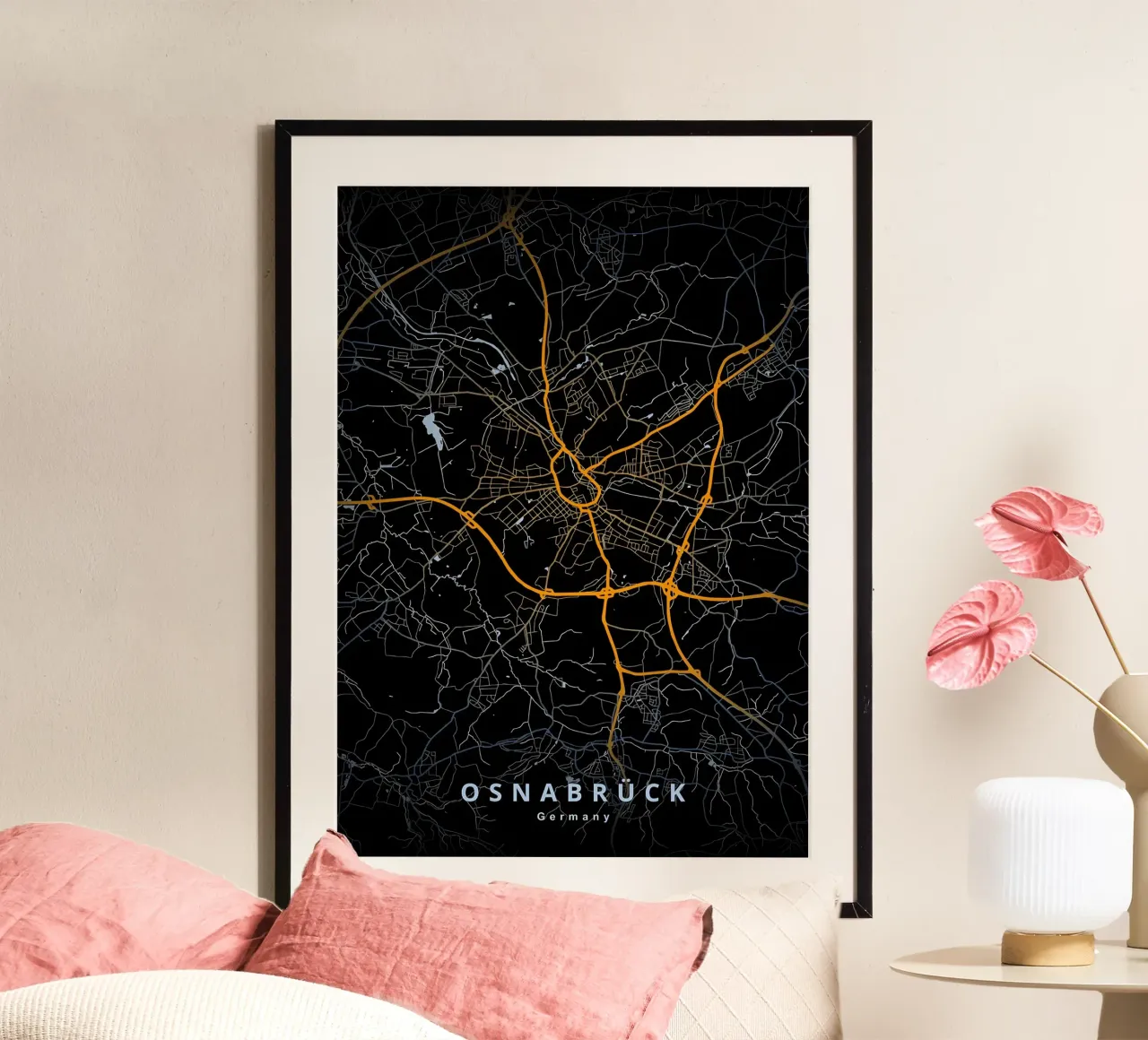 Osnabruck Germania poster con telaio in legno da Christopher Adams