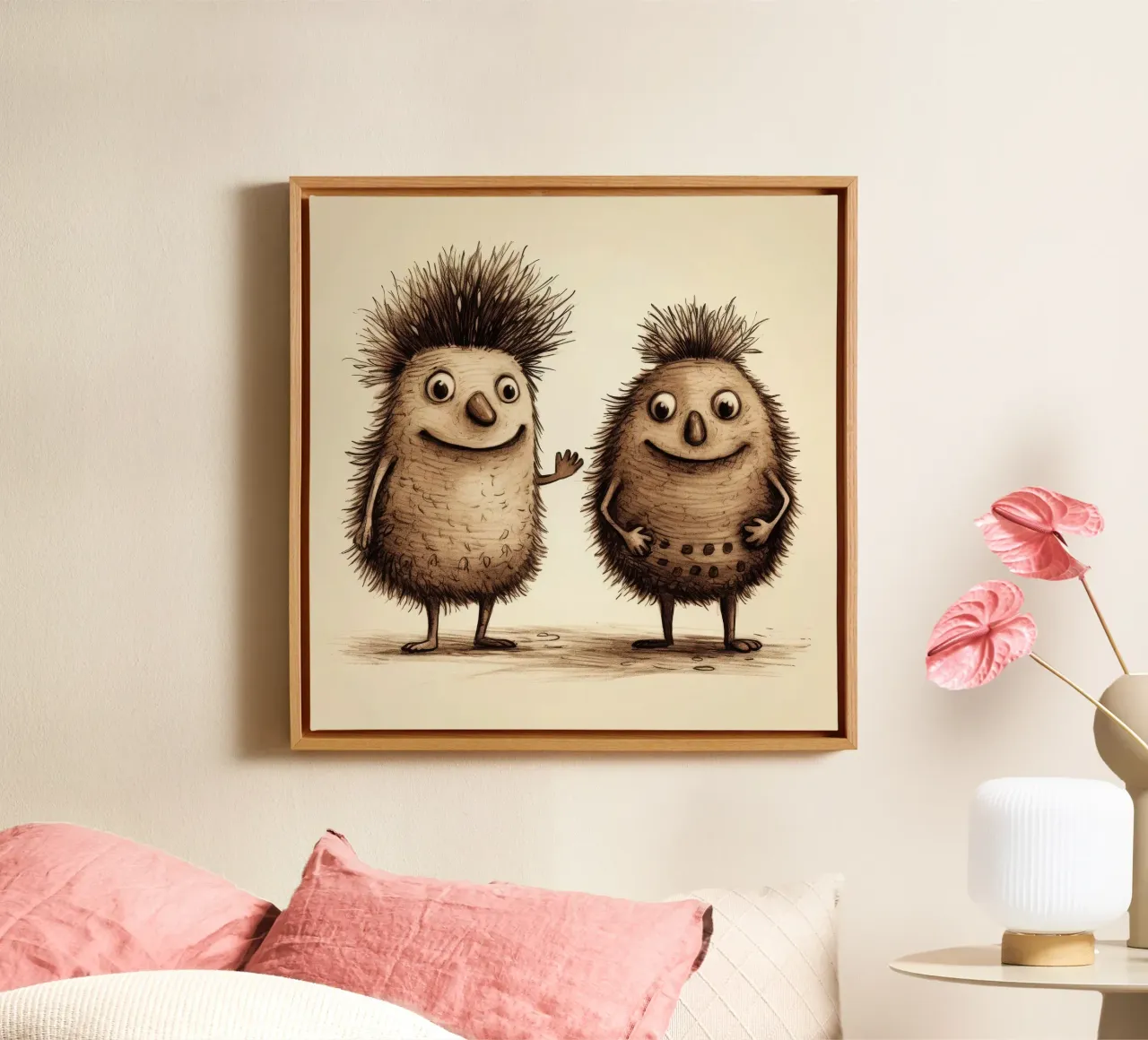 Retro Echidna Duo canvas met Baklijst van Funny Animals