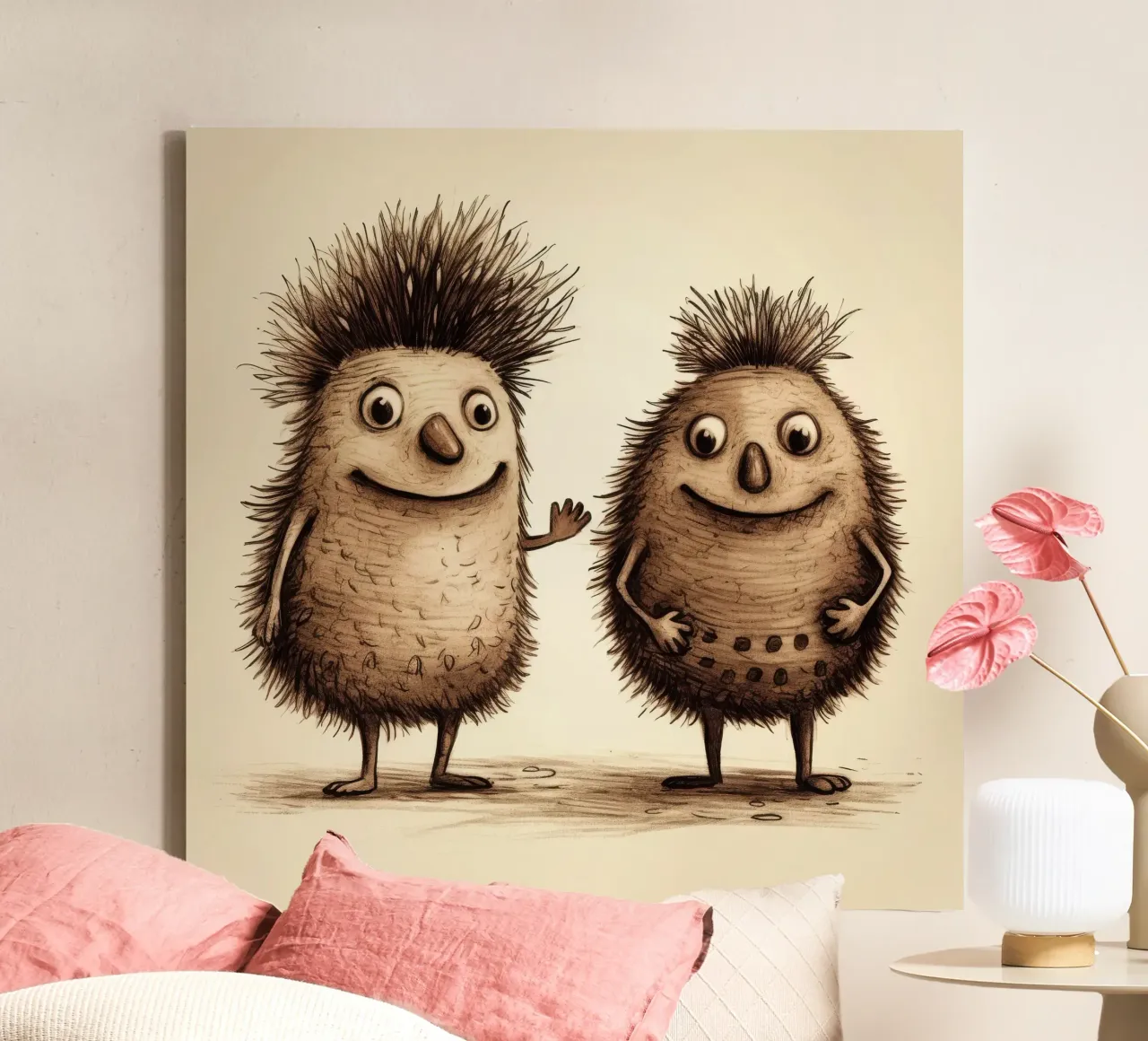 Retro Echidna Duo canvas met Baklijst van Funny Animals