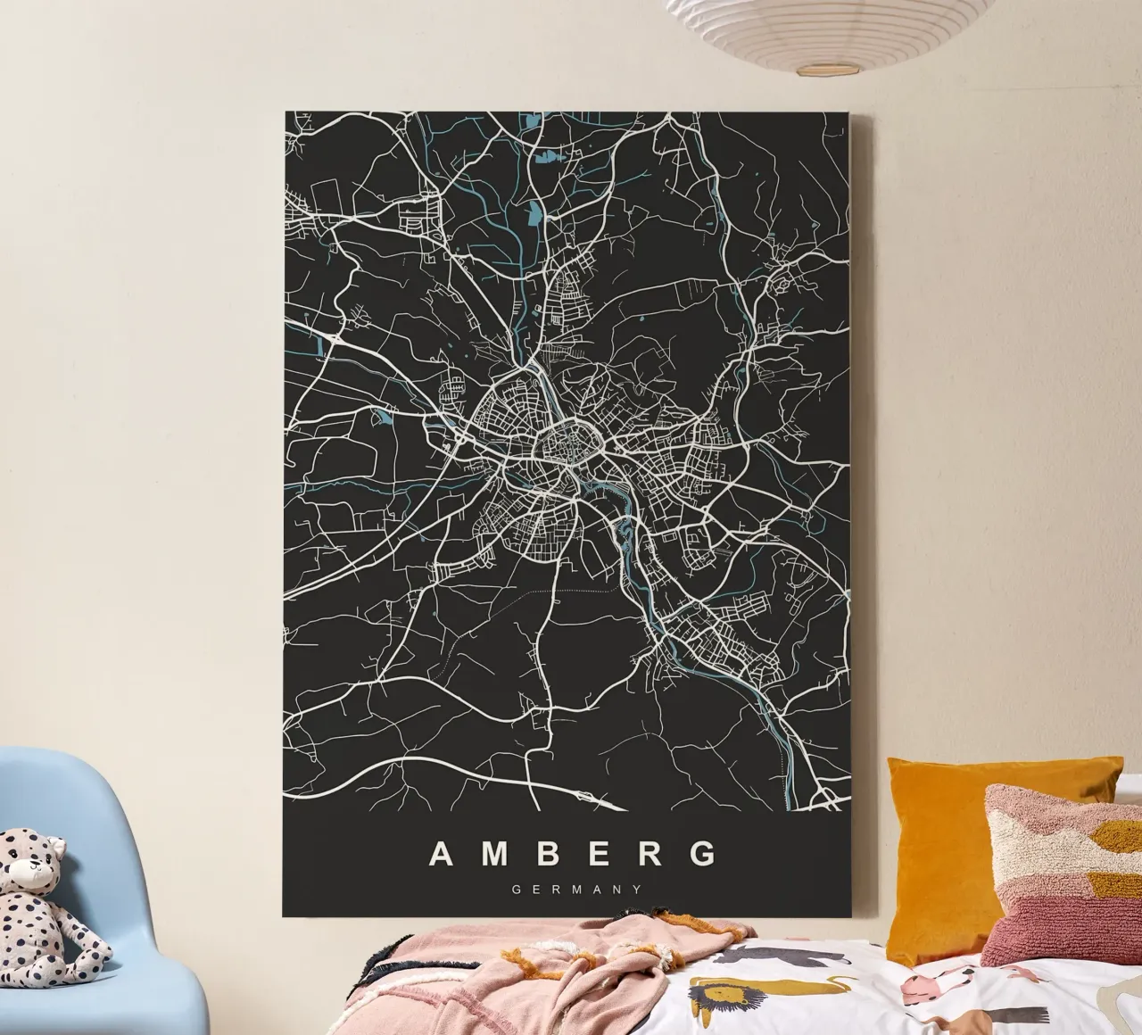 AMBERG DUITSE KAART canvas met Baklijst van Christopher Adams