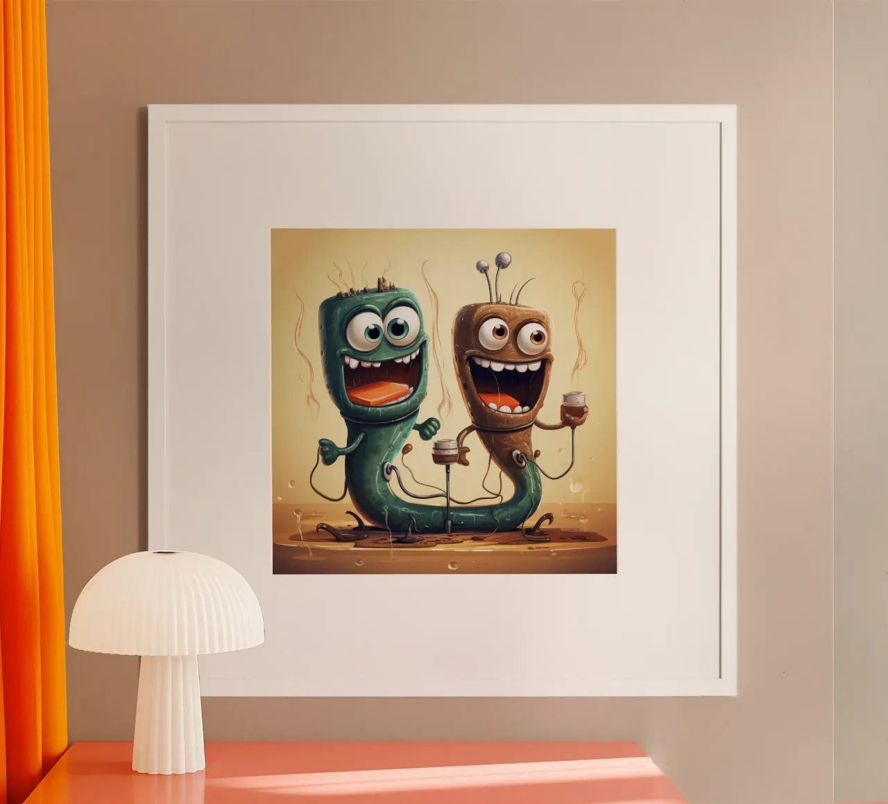 Duo di anguille elettriche retrò poster con telaio in legno da Funny Animals